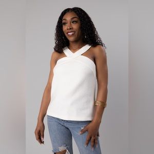 Anthropologie White Sleeveless X Blouse (S)